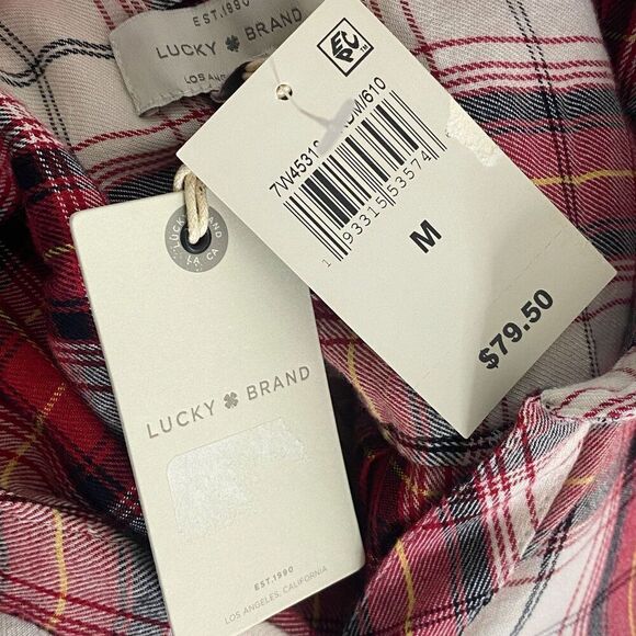 Lucky Brand Red Plaid Button Up Size Medium New - Picture 7 of 8